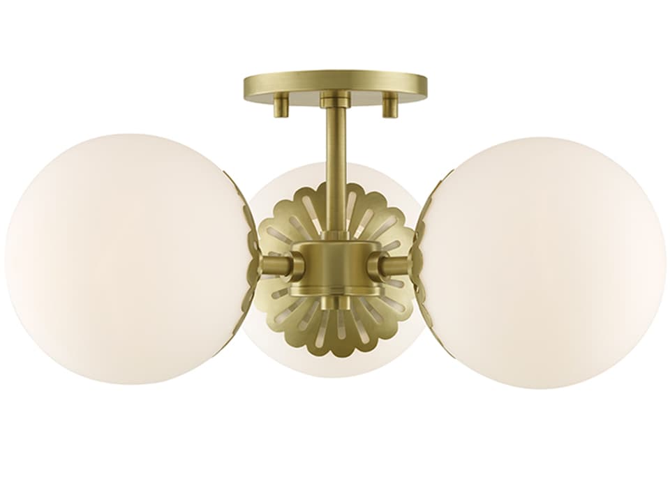 Paige 3-Light Semi-Flush Mount Ceiling Light in Aged Brass with Opal Glass