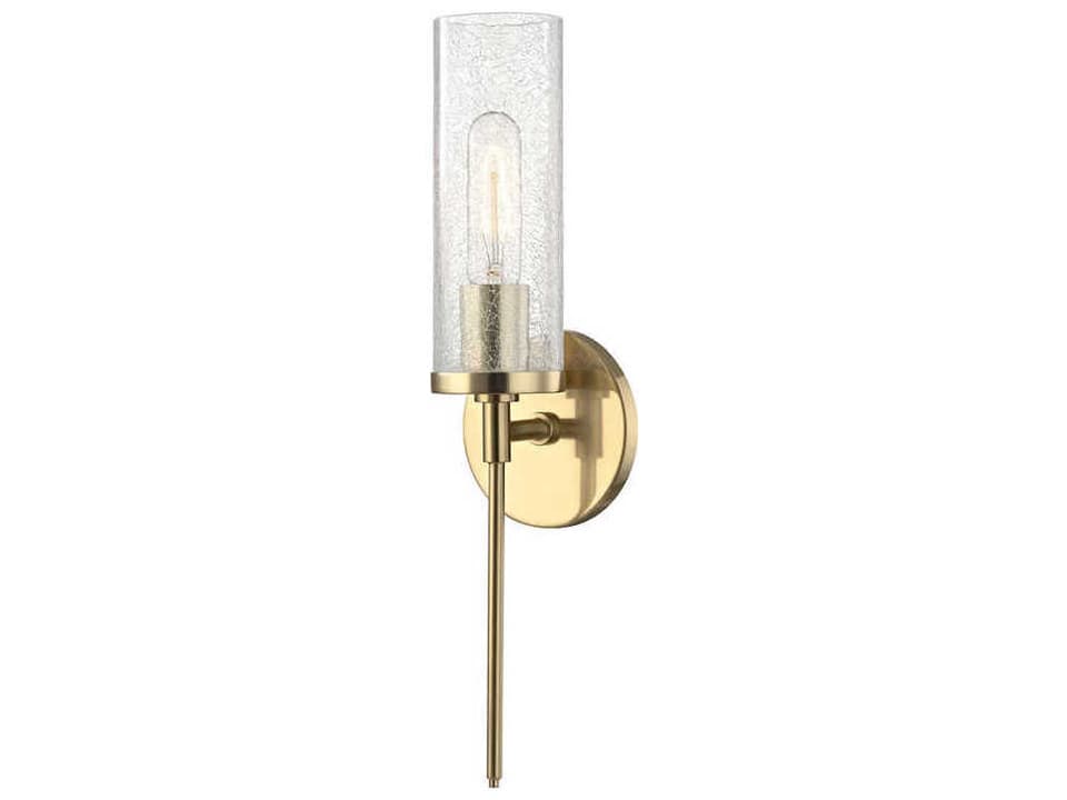 Olivia 1-Light Wall Sconce in Aged Brass with Linen Shade