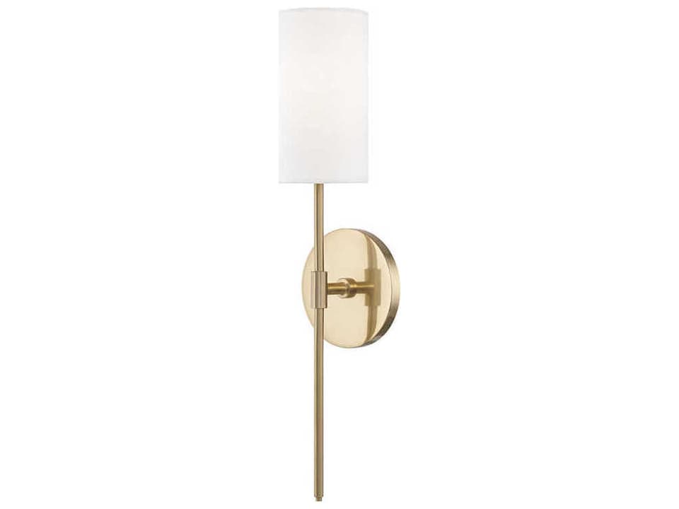 Olivia 1-Light Wall Sconce in Aged Brass with Linen Shade