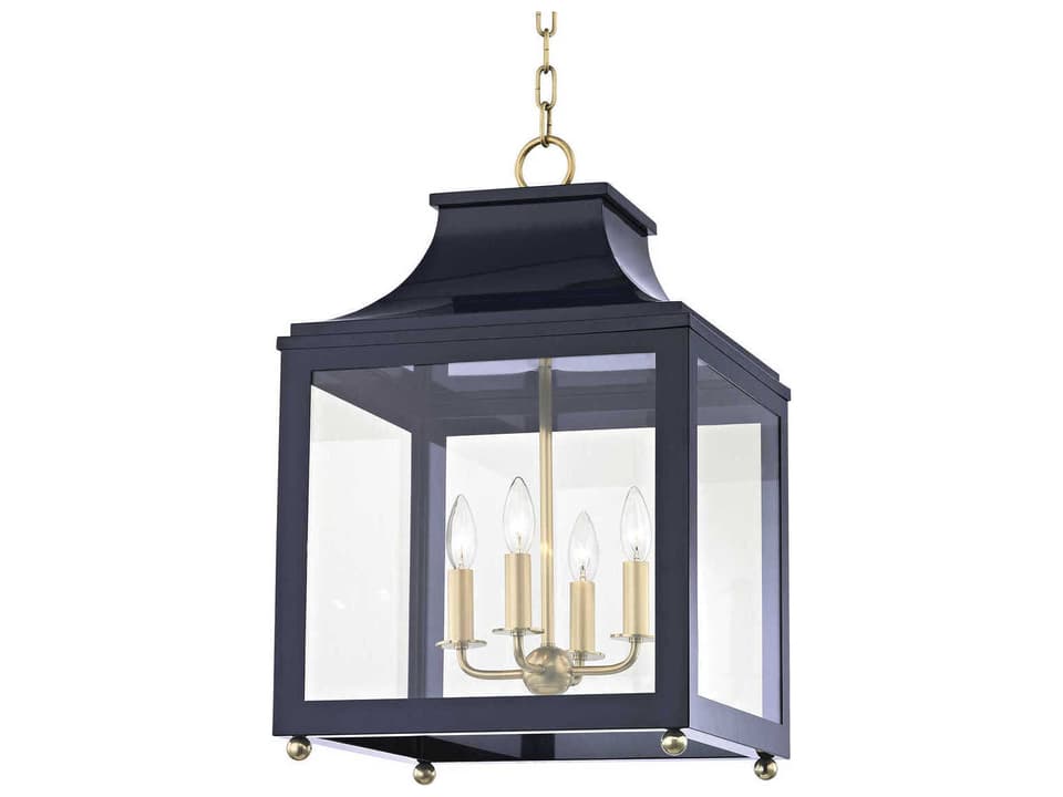 Leigh 4-Light Aged Brass Navy Blue Glass Lantern Pendant Light
