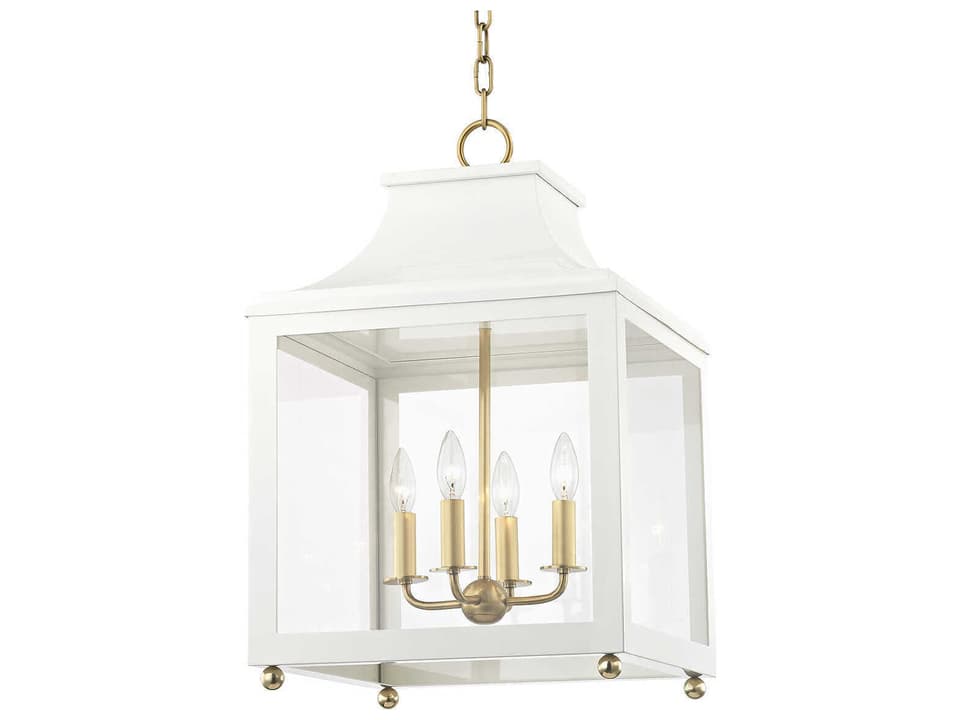 Leigh 4-Light Aged Brass and Soft Off White Glass Lantern Chandelier