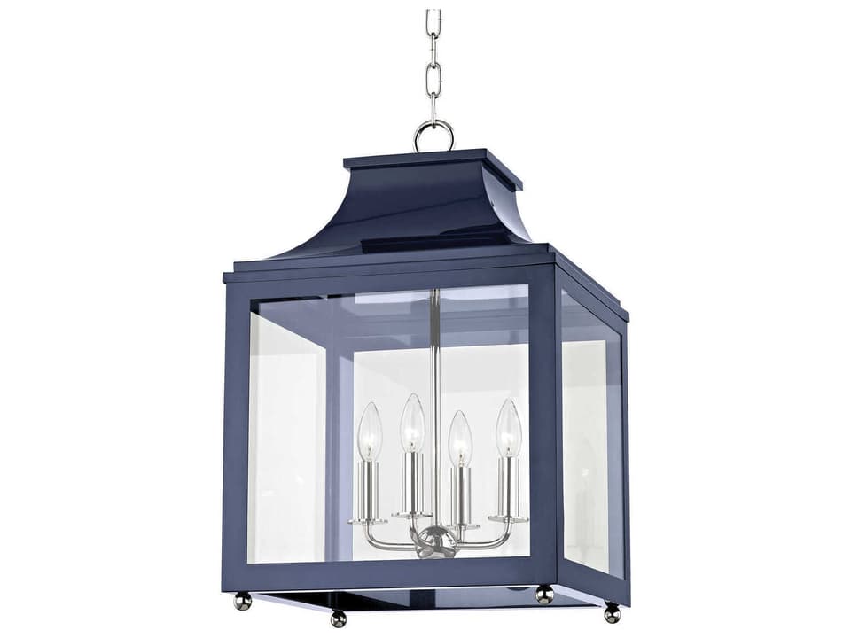 Leigh 4-Light Polished Nickel Navy Clear Glass Lantern Chandelier
