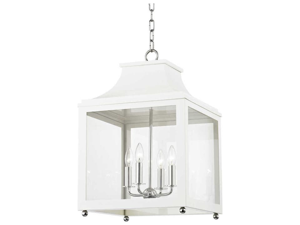 4-Light Leigh Chandelier Polished Nickel White Glass Lantern