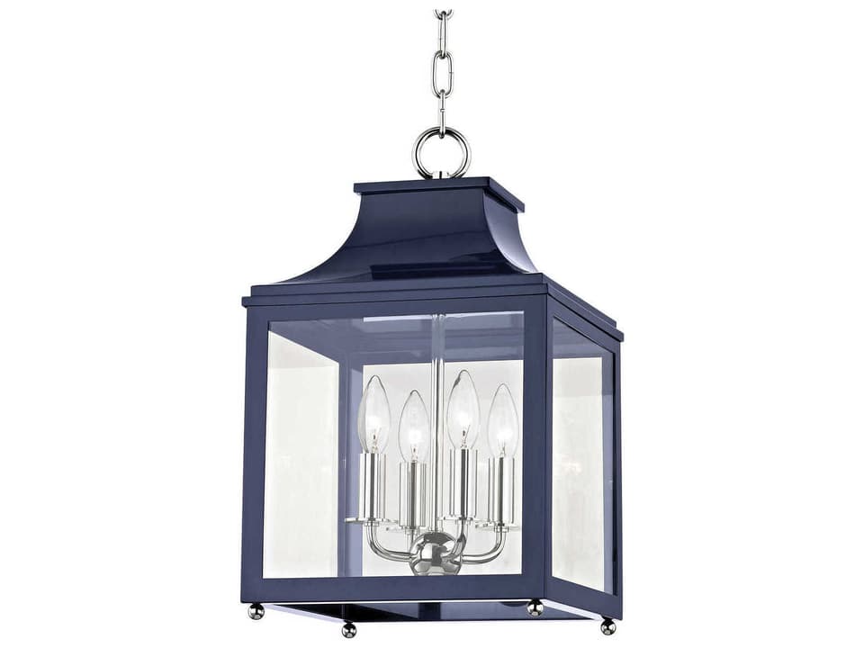 Leigh 4-Light Lantern Pendant Light in Polished Nickel and Navy