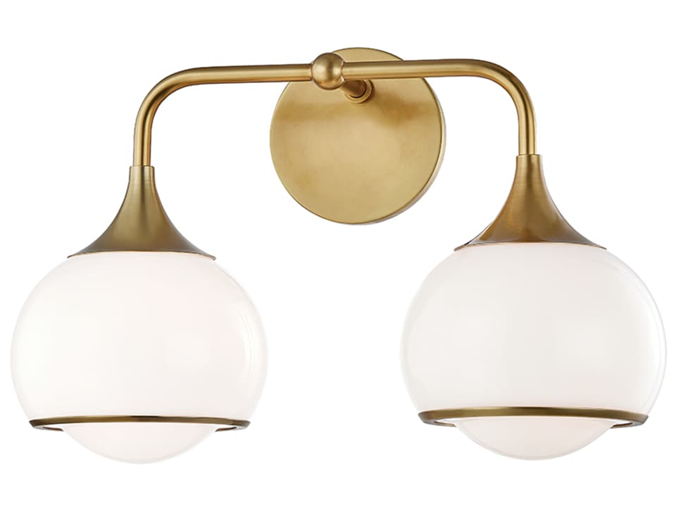 Reese 2-Light Wall Sconce Aged Brass with Opal Glass Shade
