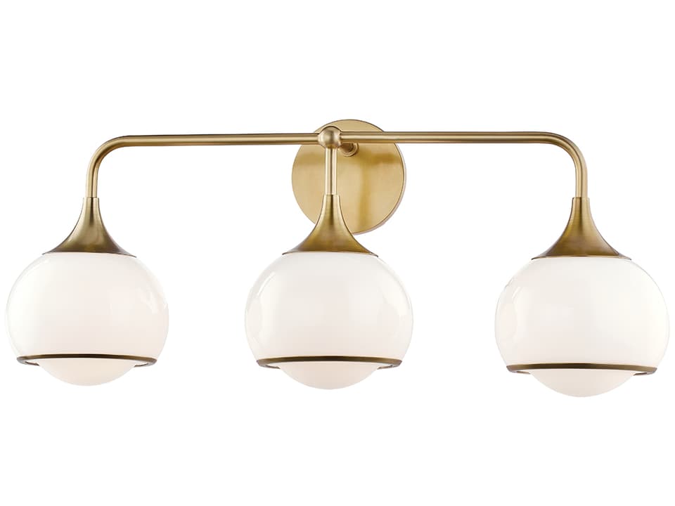 Reese 3-Light Bath Vanity Sconce in Aged Brass with Opal Glass