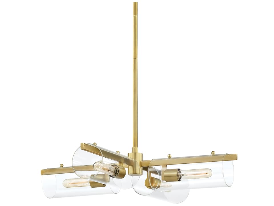 Ariel 4-Light Aged Brass Glass Cylinder Chandelier