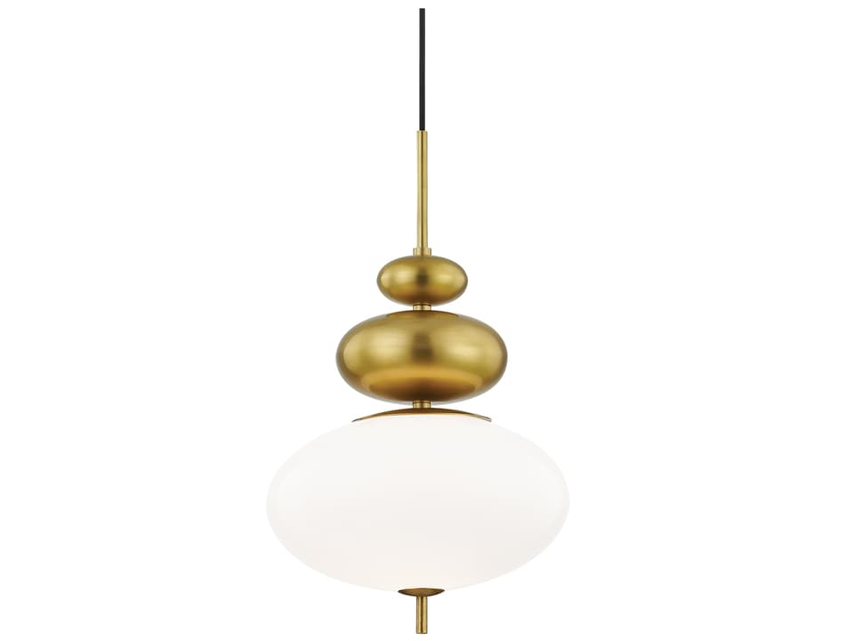 Elsie 1-Light Aged Brass Pendant Light with Opal Glossy Glass Shade