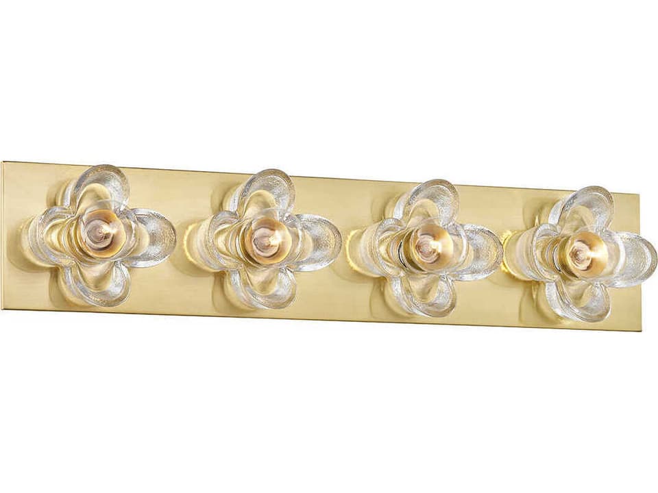 Shea 4-Light Aged Brass Glass Vanity Light with Clear Shades