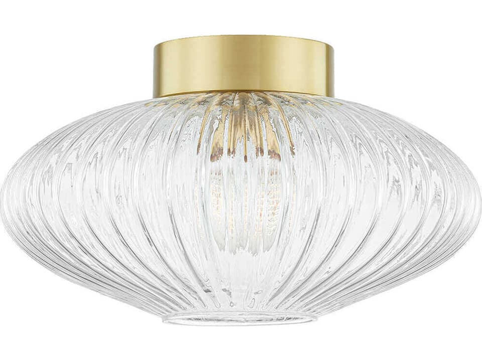 Reba 1-Light Flush Mount in Aged Brass with Clear Glass Shade