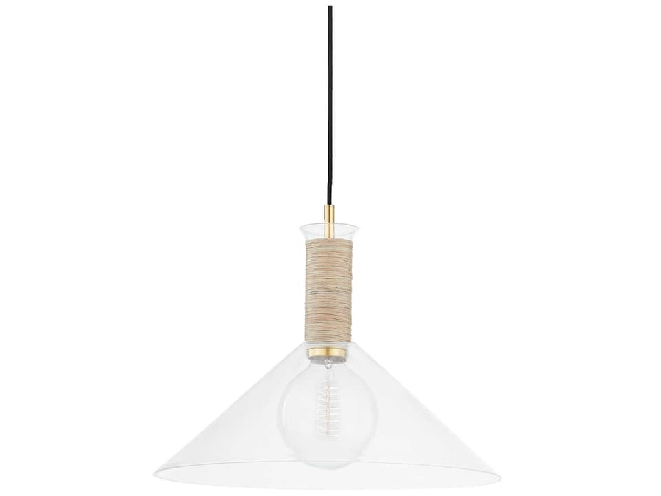 Besa 1-Light Aged Brass Pendant Light with Clear Glass Shade