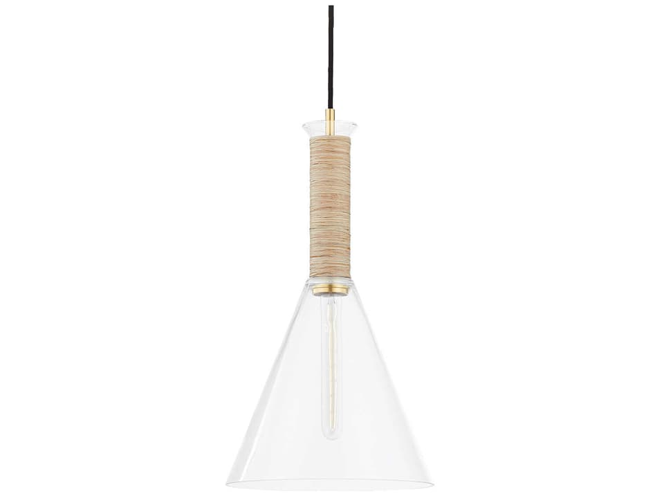 Besa 1-Light Aged Brass Pendant Light with Clear Glass Shade