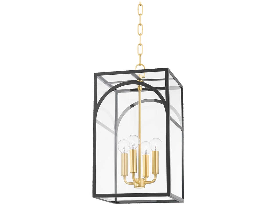 Addison 4-Light Aged Brass Textured Black Glass Candelabra Chandelier