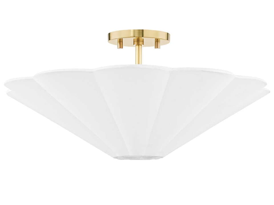 Alana 3-Light Semi-Flush Mount Ceiling Light in Aged Brass with White Linen Shade