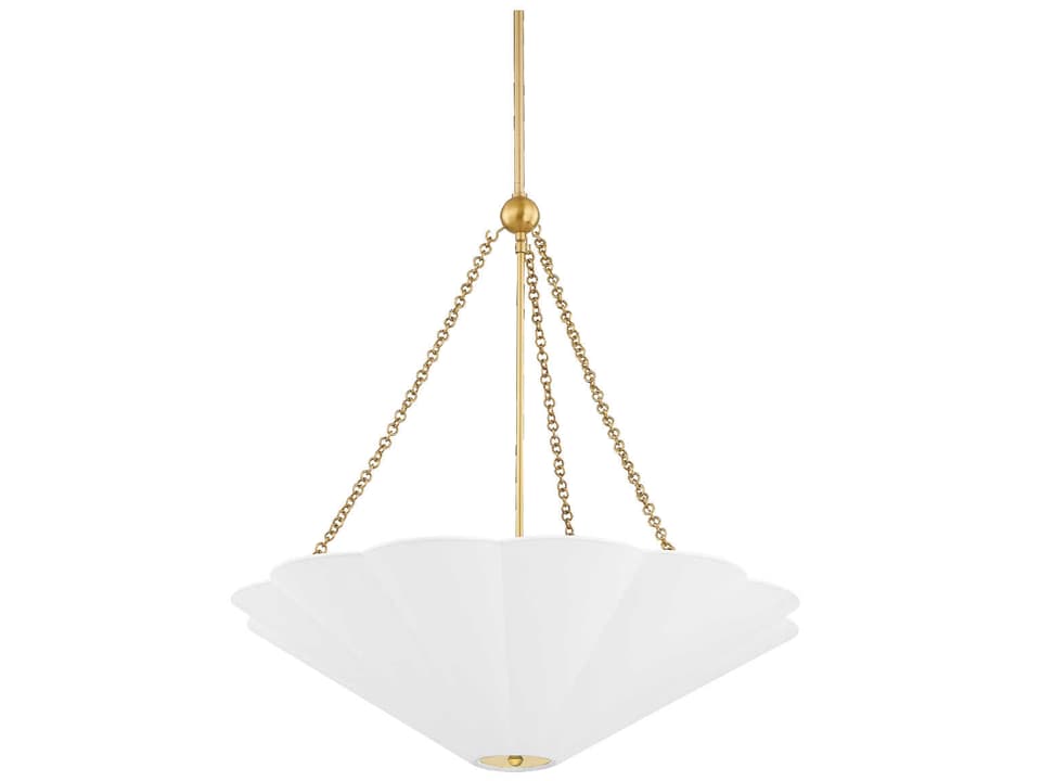 Alana 3-Light Pendant Light in Aged Brass with White Linen Shade