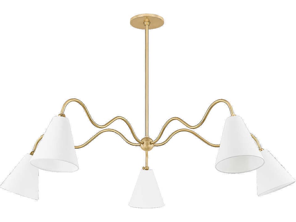 Onda 5-Light Aged Brass Chandelier with White Linen Shades
