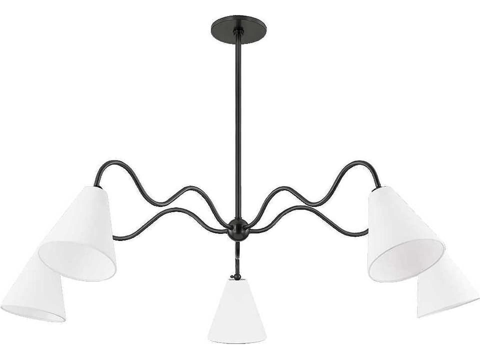 Onda 5-Light Old Bronze Chandelier with White Linen Shades