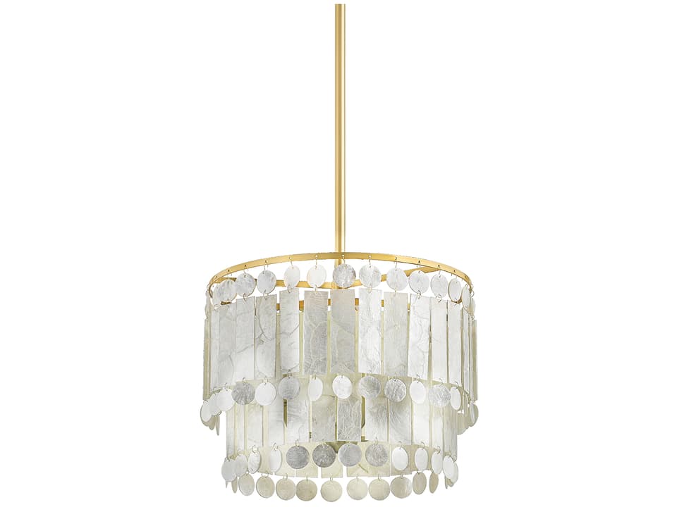 Melisa 3-Light Tiered Chandelier in Aged Brass with Capiz Shell