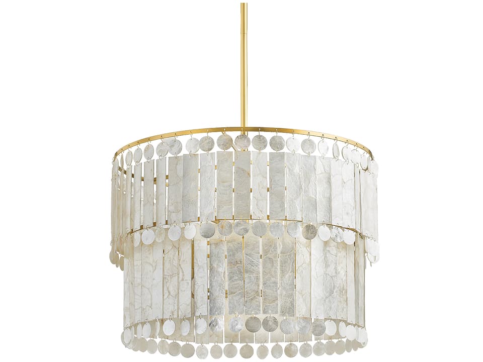 Melisa 6-Light Tiered Chandelier in Aged Brass with Capiz Shell