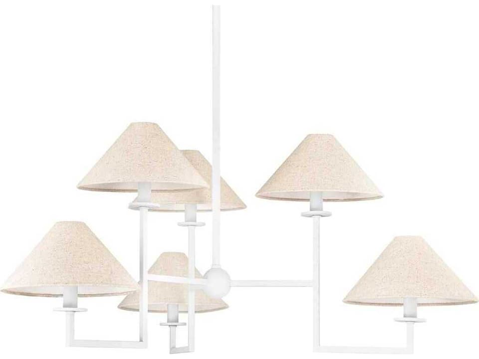 6-Light Gladwyne Chandelier in Textured White with Natural Linen Shade