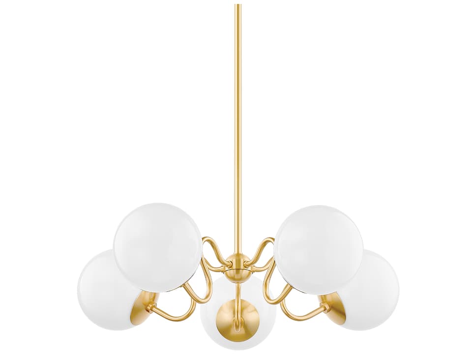 Havana 5-Light Chandelier in Aged Brass with Opal Glossy Glass