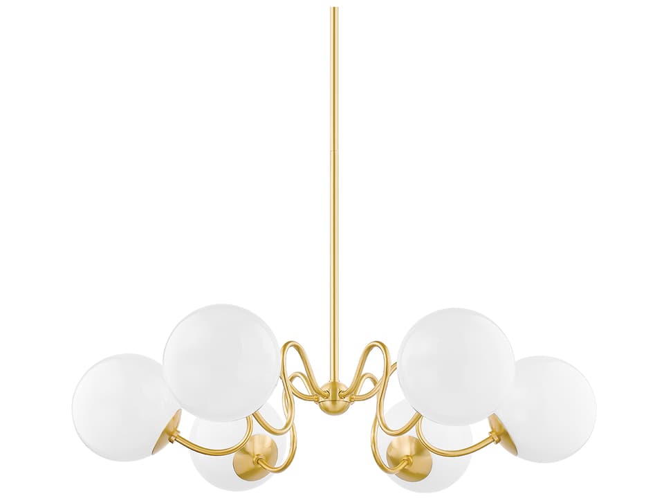 Havana 6-Light Chandelier in Aged Brass with Opal Glossy Glass