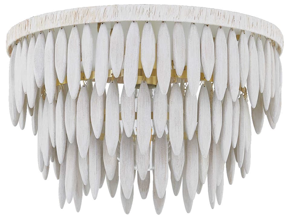 Tiffany 1-Light Semi-Flush Mount Ceiling Light in Aged Brass with Whitewashed Wood