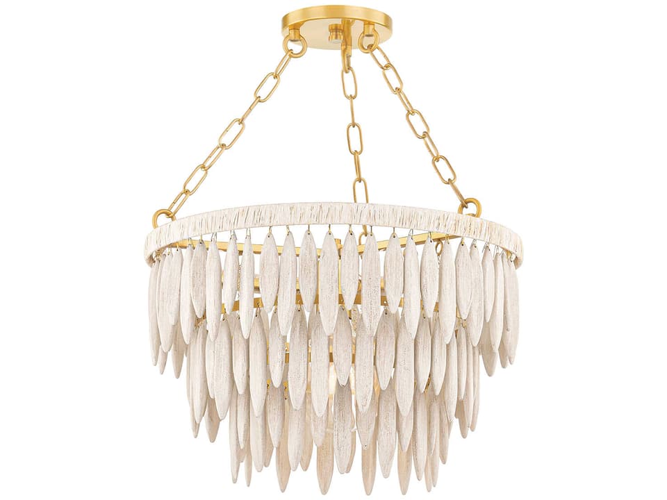 Tiffany 1-Light Aged Brass Chandelier with Whitewashed Wood Beads
