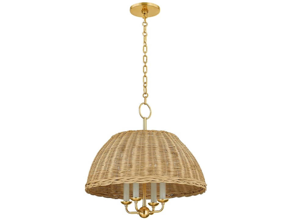 Arwen 4-Light Aged Brass Chandelier with Natural Rattan Shade