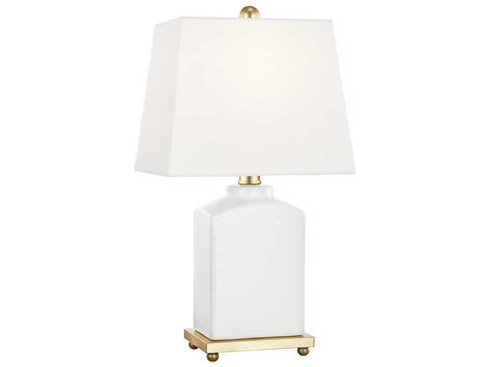 Brynn 1-Light Table Lamp in Cloud and Aged Brass with Linen Shade