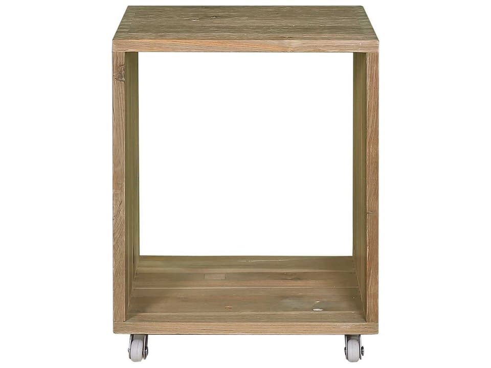 Aiko Square Rolling Outdoor End Table in Drift-Look Teak