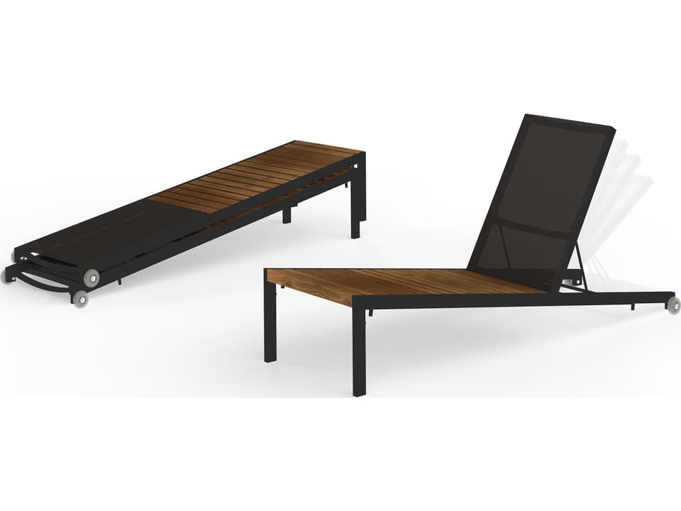 Bondi Sling Chaise Lounge in Aluminum and Teak
