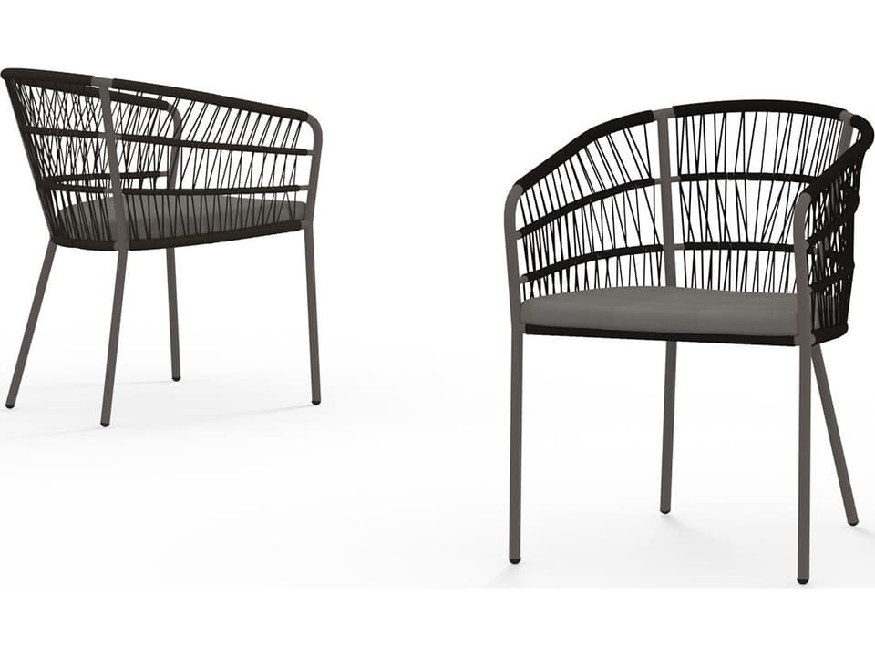 Bono Aluminum Dining Arm Chair with Cushions in Ink Black