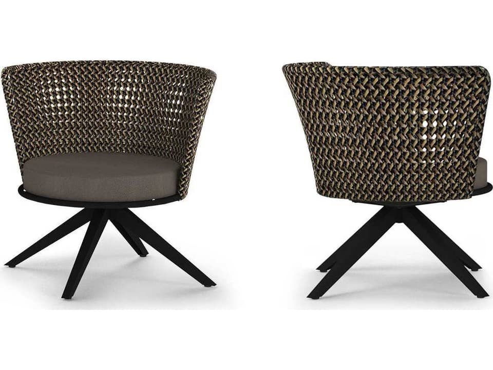 Daisy Mae Swivel Outdoor Lounge Chair in Anthracite with Macchiato HDPE Wicker and Taupe Cushion