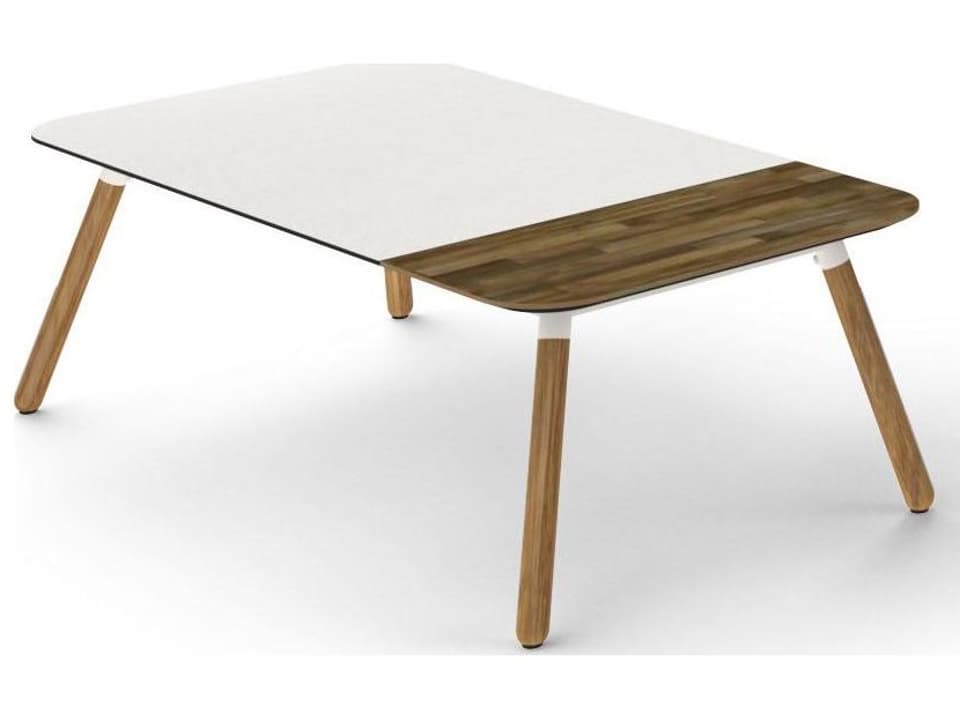 MamaGreen Daisy Aluminum Teak Rectangular HPL Top Patio Chat Table