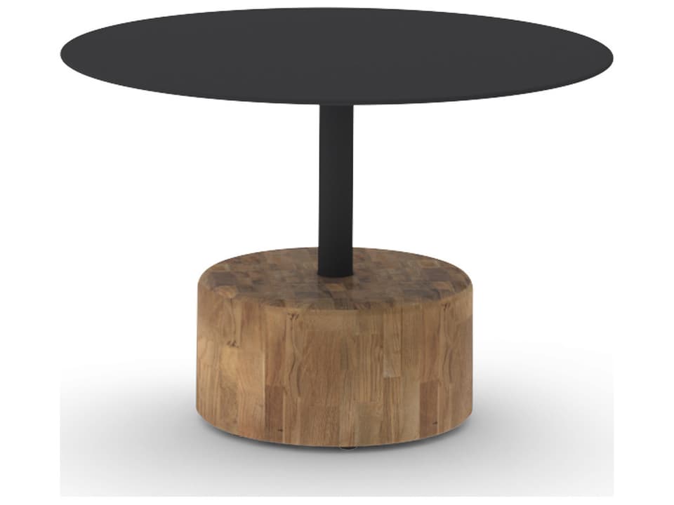 Glyph Quick Ship Aluminum Teak Round Low Table in Anthracite Volcanic Ash
