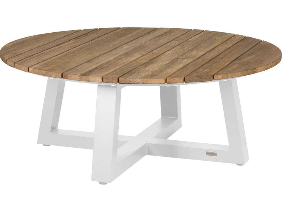 Mono 43.5-Inch Round Aluminum Chat Table with Teak Top