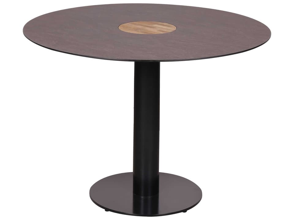 Stizzy 35-Inch Round Aluminum Dining Table with Teak Top