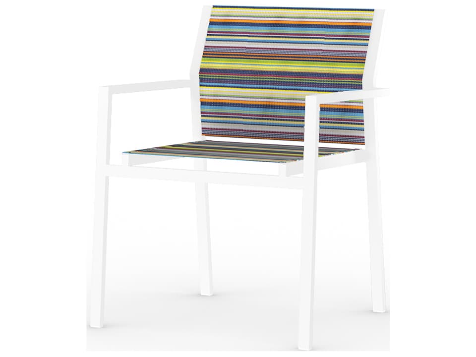 Stripe Stackable Dining Arm Chair with Green Barcode Sling in White
