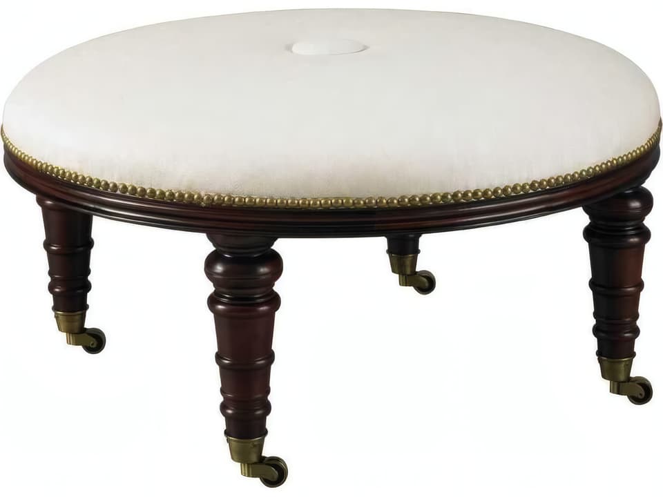 Ring Upholstered Ottoman with Nailhead Trim and Casters