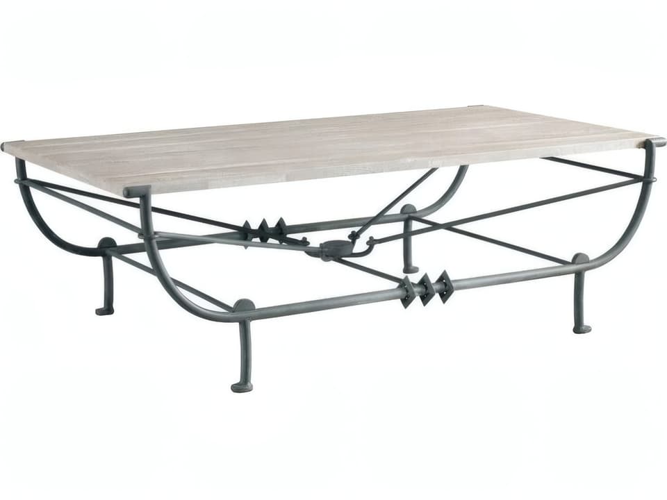 Jules Rectangle Coffee Table in Patinated Verde with Travertine Top