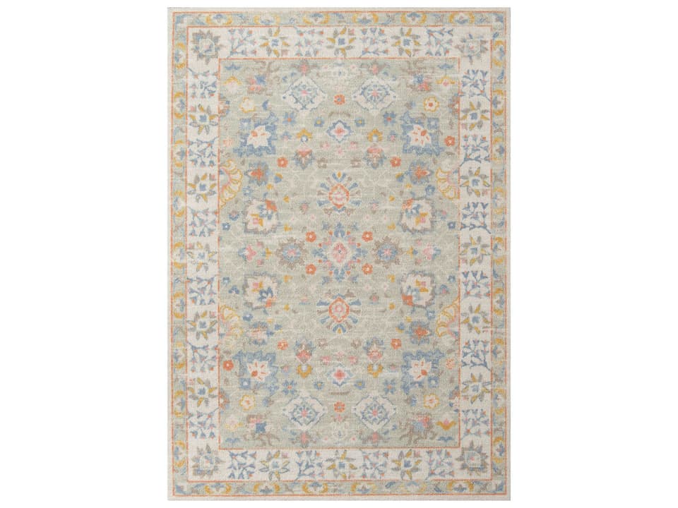 Anatolia Traditional Wool Blend Low Pile Area Rug in Light Blue