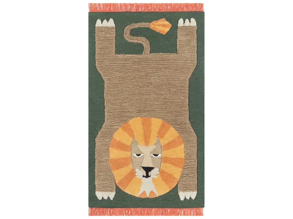 Atticus Animal Print Area Rug in Green 100% Wool