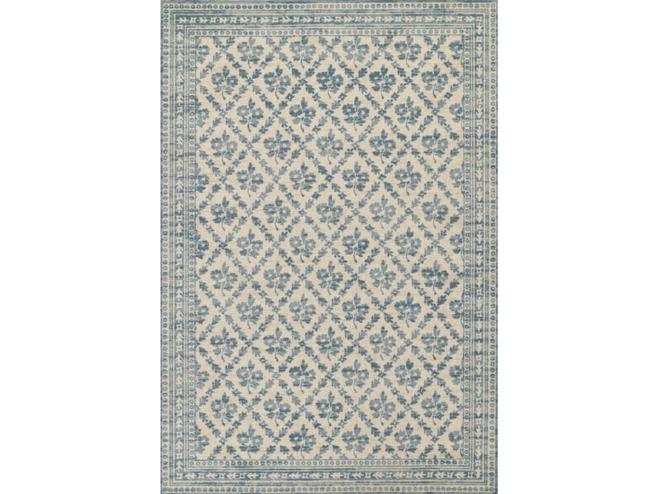 Bibury Bordered Runner Area Rug in Blue