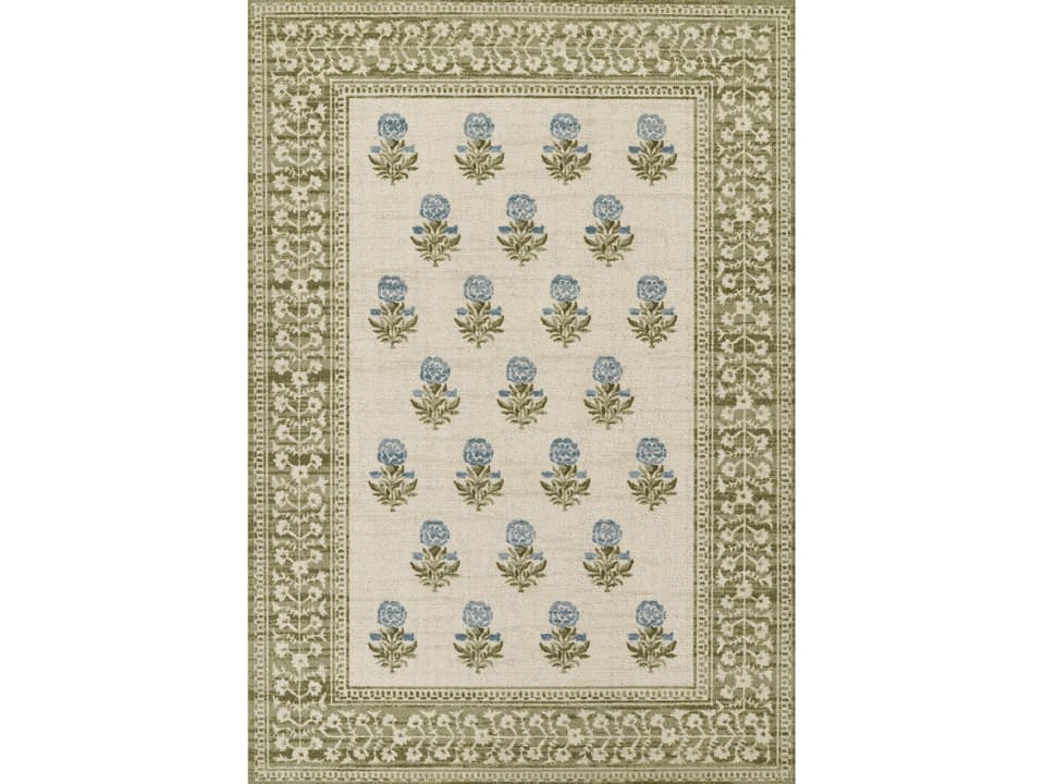 Bibury Bordered Runner Area Rug in Green