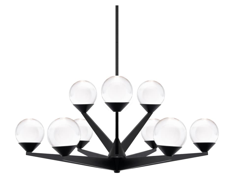Double Bubble 9-Light Black LED Globe Tiered Chandelier