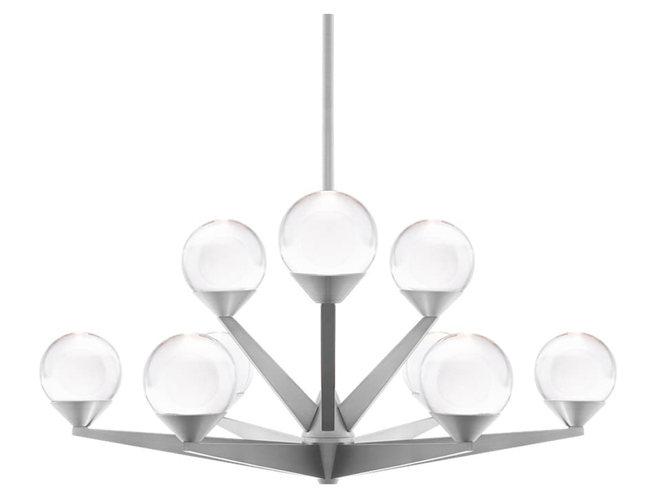 Double Bubble 9-Light Satin Nickel LED Tiered Chandelier with Laser-Etched Glass