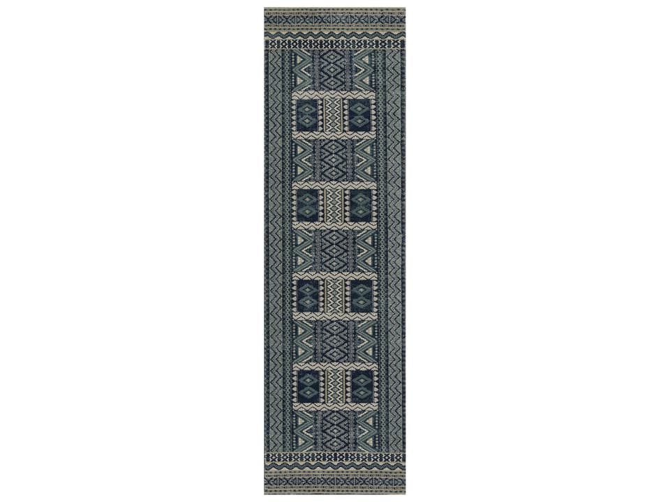 Genevieve Southwestern Runner Area Rug Blue Polyester Low Pile