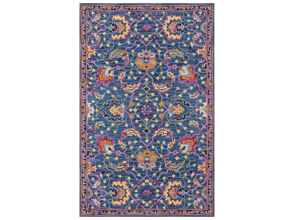 Ibiza Hand-Tufted Wool Area Rug in Blue Floral Pattern
