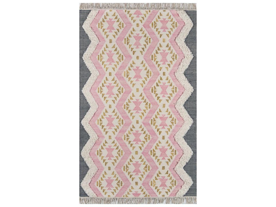 Novogratz Indio Geometric Hand-Woven Wool Area Rug in Pink
